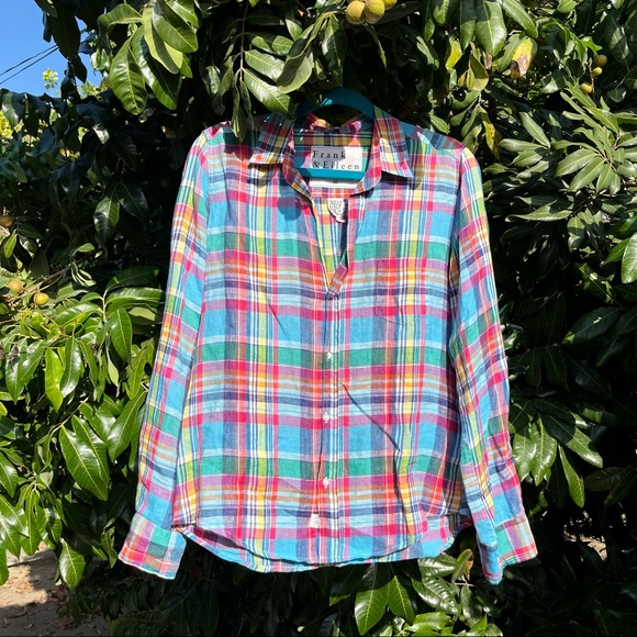 Frank and Eileen rainbow plaid linen button up shirt - Picture 1 of 5